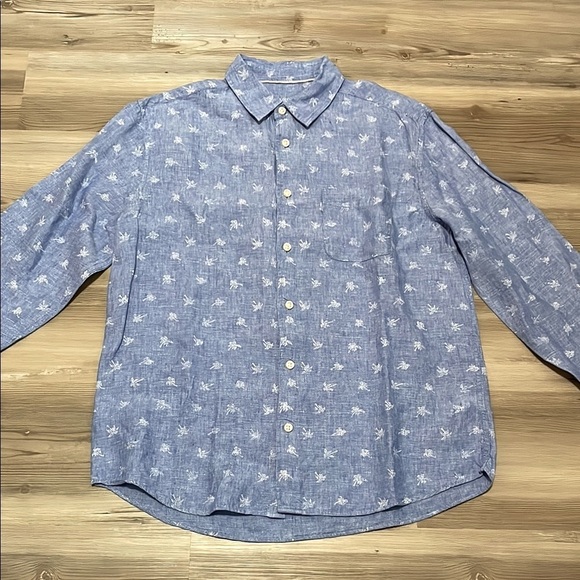 M & S Collection Men’s Linen Button Up Shirt Light Blue Palm Tree Print Size M - Picture 3 of 12